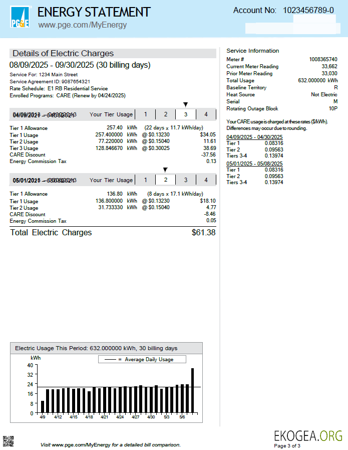 USA PG&E utility bill template in Word and PDF formats, 3 pages, 3rd page